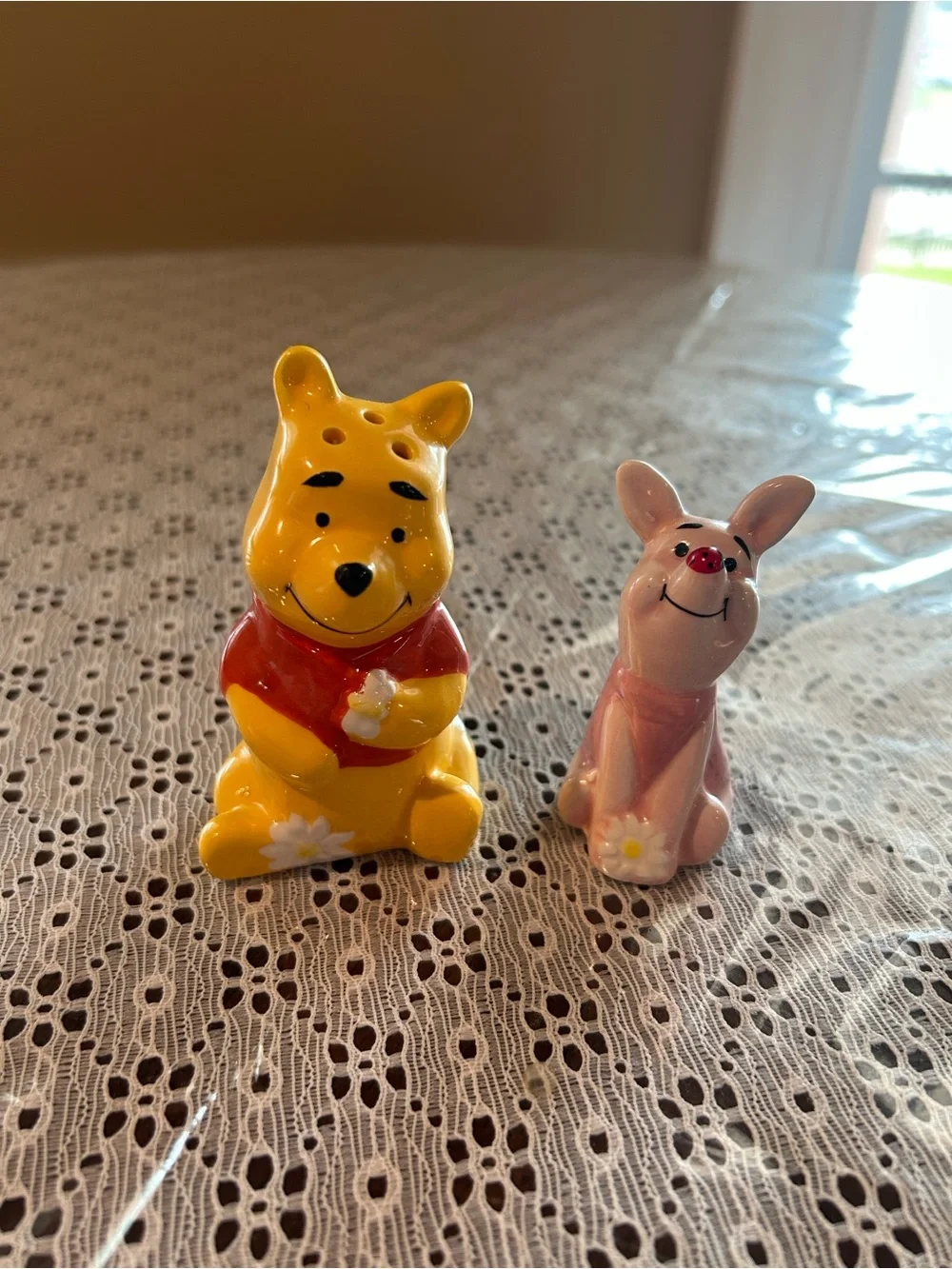 Winnie-the-Pooh and Piglet Floral Ceramic Salt and Pepper Set